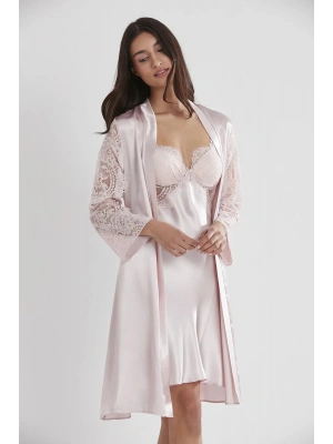 Pierre Cardin Saten Dantelli Gecelik ve Sabahlık Takımı 4025 - Pudra