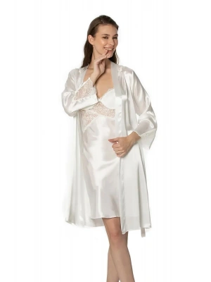 Pierre Cardin Saten Dantelli Gecelik ve Sabahlık Takımı 4050 - Ekru