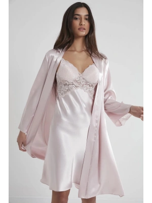 Pierre Cardin Saten Dantelli Gecelik ve Sabahlık Takımı 4050 - Pudra