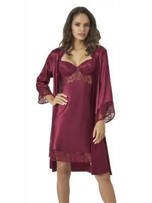 Pierre Cardin Saten Dantelli Gecelik ve Sabahlık Takımı 4075 - Bordo