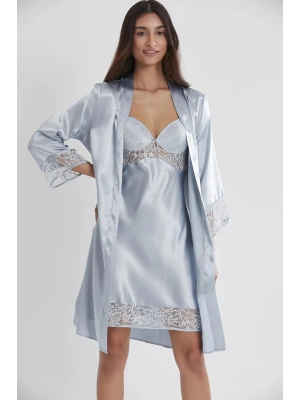 Pierre Cardin Saten Dantelli Gecelik ve Sabahlık Takımı 4075 - Mist