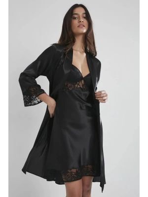 Pierre Cardin Saten Dantelli Gecelik ve Sabahlık Takımı 4075 - Siyah