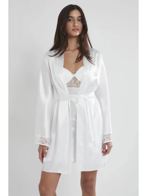 Pierre Cardin Saten Dantelli Gecelik ve Sabahlık Takımı 4090 - Ekru