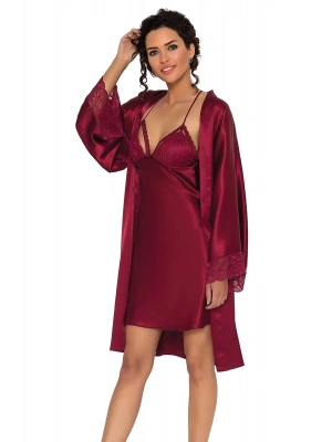 Pierre Cardin Saten Dantelli Gecelik ve Sabahlık Takımı 4250 - Bordo