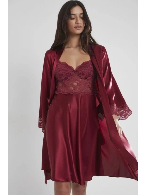 Pierre Cardin Saten Dantelli Gecelik ve Sabahlık Takımı 4265 - Bordo