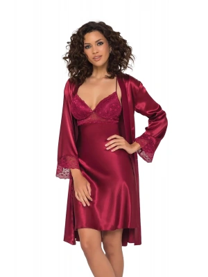 Pierre Cardin Saten Dantelli Gecelik ve Sabahlık Takımı 4285 - Bordo