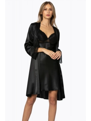 Pierre Cardin Saten Dantelli Gecelik ve Sabahlık Takımı 4285 - Siyah