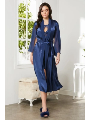 Pierre Cardin Saten Dantelli Gecelik Ve Sabahlık Takımı 4375 - Lacivert