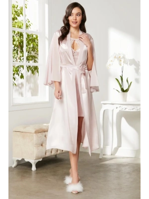 Pierre Cardin Saten Dantelli Gecelik Ve Sabahlık Takımı 4375 - Pudra