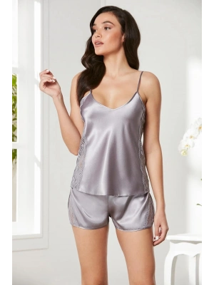 Pierre Cardin Saten Dantelli Şort Babydoll Takım 438 - Royal