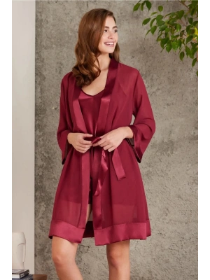 Pierre Cardin Saten Dörtlü Gelin Çeyiz Seti 7085 - Bordo