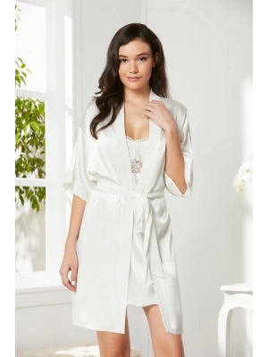 Pierre Cardin Saten Kadife Gecelik ve Sabahlık Takımı 4045 - Ekru