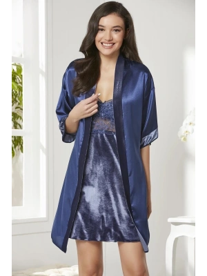 Pierre Cardin Saten Kadife Gecelik ve Sabahlık Takımı 4045 - Lacivert