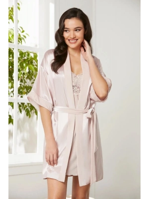 Pierre Cardin Saten Kadife Gecelik ve Sabahlık Takımı 4045 - Pudra