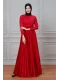 Ahu Plisoley Kadife Elbise 689-Kırmızı