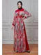 Leila Piton Desenli Kadife Elbise 699-Kırmızı