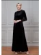 Lenora Boncuk İşlemeli Kadife Elbise 698-Siyah