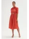 Nakış Ve Kemer Detaylı Poplin Elbise 1778-Oranj
