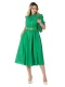 Nakış Ve Kemer Detaylı Poplin Elbise 1778-Yeşil