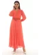 Plise Ve Boncuk Detaylı Büyük Beden Elbise 2213- Turuncu