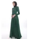 Taş İşleme Detaylı Tesettür Abiye Elbise 741-Zümrüt Yeşili