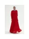 Balon Kol Şifon Abiye Elbise 713-Kırmızı