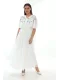 Taş Ve İnci Detaylı Büyük Beden Elbise 2212- Beyaz