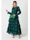 Nakışlı Kemer Detaylı Kat Kat Dantel Elbise 744-Yeşil