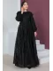 Flok Baskılı Organze Tesettür Elbise 781-Siyah