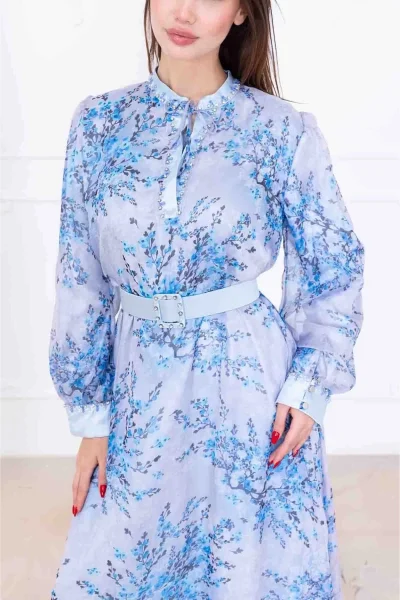 Yaka Bağlama Detaylı Boncuk İşlemeli Şifon Elbise 2735-Mavi