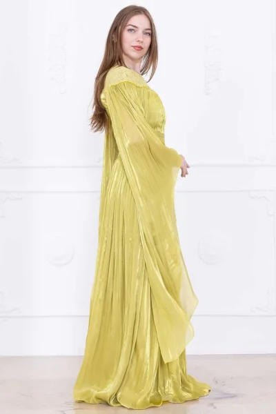 Dantel ve Pelerin Detaylı İşlemeli Abiye Elbise 2762-Olive