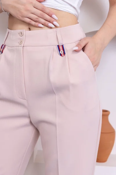 Pile Detaylı Duble Paça Kadın Kumaş Pantolon 324-Bej