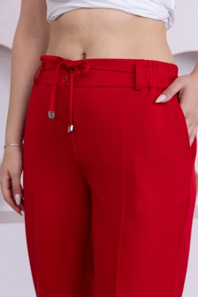 Bağlama Detaylı Beli Lastikli Kadın Kumaş Pantolon 326-Kırmızı