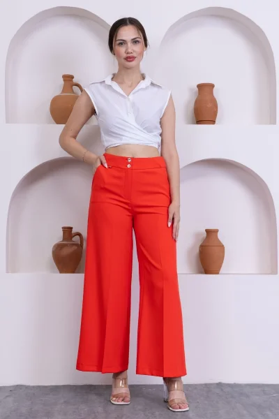 Cep Detaylı Palazzo Pantolon 327-Mercan