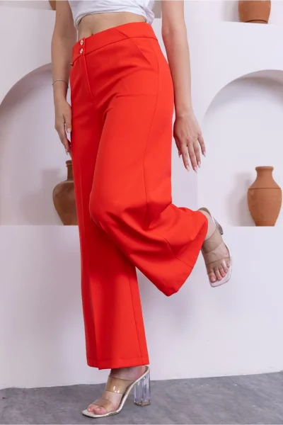Cep Detaylı Palazzo Pantolon 327-Mercan