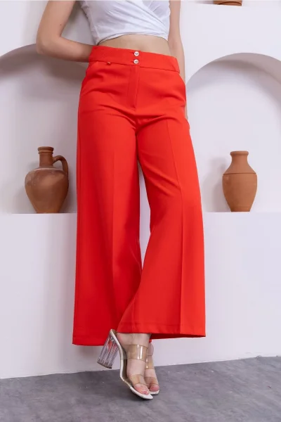 Cep Detaylı Palazzo Pantolon 327-Mercan