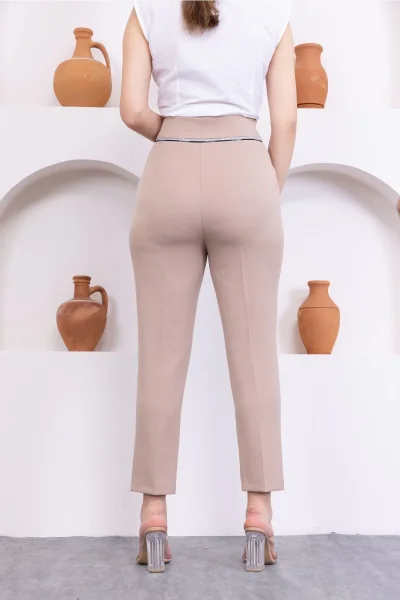 Cep Detaylı Yüksek Bel Kadın Pantolon 329-Açık Vizon