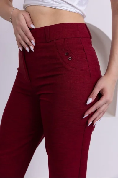 Cep Detaylı Bilek Boy Kadın Kumaş Pantolon 359-Bordo