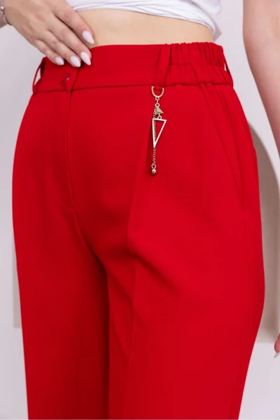 Aksesuar Detaylı Beli Lastikli Palazzo Pantolon 516-Kırmızı