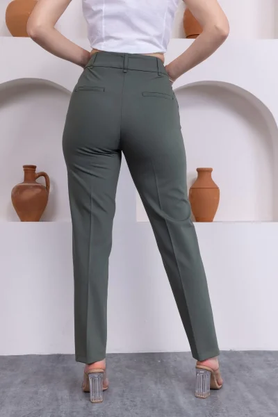 Cep Detaylı Bilek Boy Kadın Kumaş Pantolon 3144-Haki