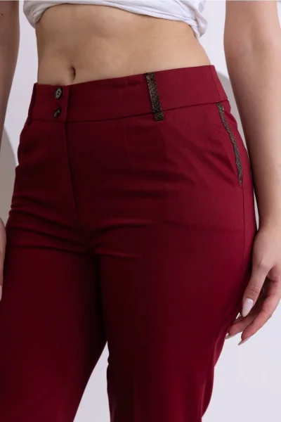 Deri Detaylı Cepli Bilek Boy Pantolon 3146-Bordo