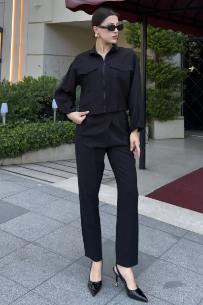 Cep Detaylı Üçlü Takım 792 Siyah