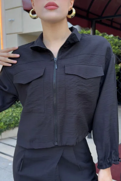 Cep Detaylı Üçlü Takım 792 Siyah