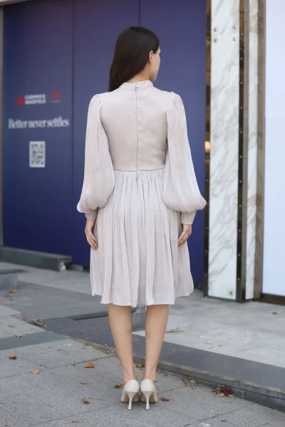 Aksesuar Detaylı Diz Boyu Abiye Elbise 2352-Bej