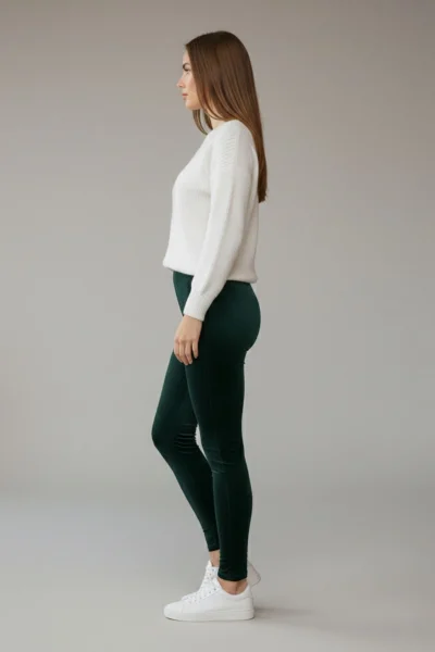 Yüksek Bel Fitilli Kadife Toparlayıcı Tayt R008-Yeşil