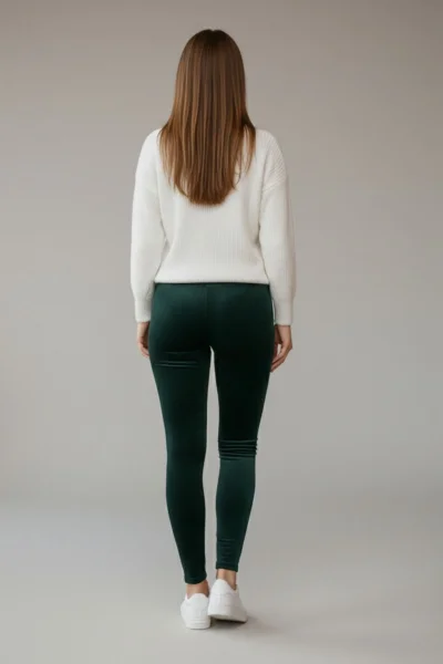 Yüksek Bel Fitilli Kadife Toparlayıcı Tayt R008-Yeşil