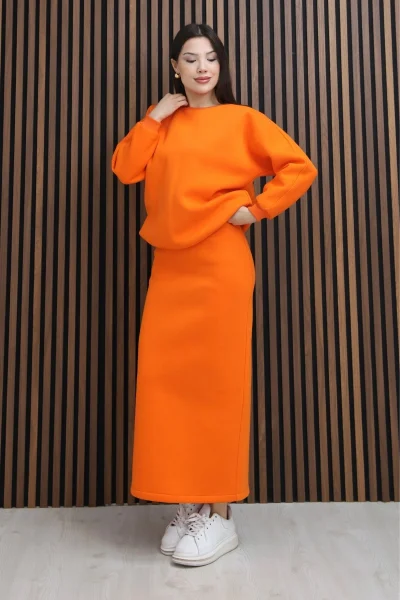 Basic Comfort Şardonlu Etekli Takım 6073-Oranj