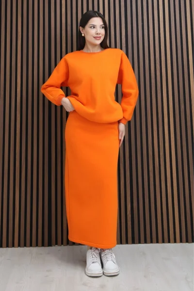 Basic Comfort Şardonlu Etekli Takım 6073-Oranj