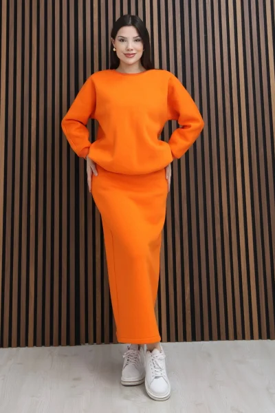 Basic Comfort Şardonlu Etekli Takım 6073-Oranj