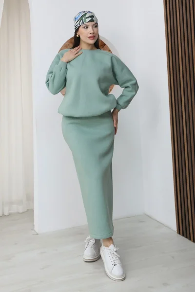 Basic Comfort Şardonlu Etekli Takım 6073-Çağla Yeşili